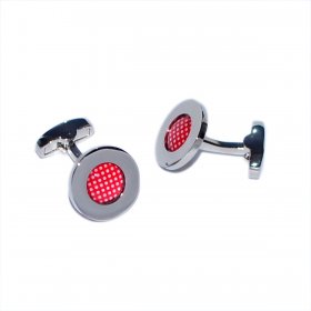 Cufflinks - Red Polka Dot Pattern Centred Rhodium Plated Cufflinks