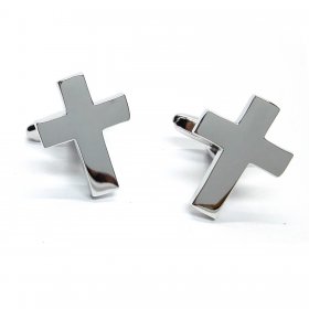 Cufflinks - Christian Cross Rhodium Plated