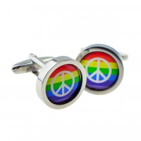 Cufflinks - Ban the Bomb Sign Rainbow Design