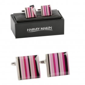 Cufflinks - Rhodium Plated Cufflinks Pink Multi Colour Lines