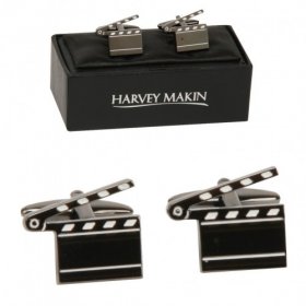 Harvey Makin Rhodium Plated Gunmetal Clap Board Cufflinks 