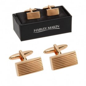 Harvey Makin Rhodium Cufflinks Gold Lines