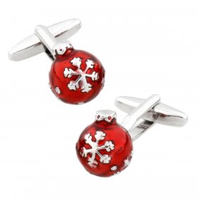 Cufflinks - Christmas Decoration Red & White Snowflake