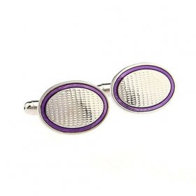 Cufflinks - Oval Purple & Silver