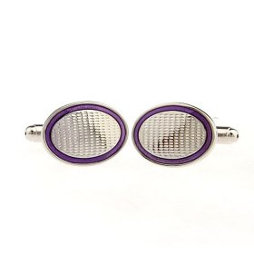 Cufflinks - Oval Purple & Silver