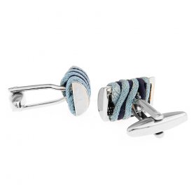 Cufflinks - Blue & Navy Wrapped Fabric