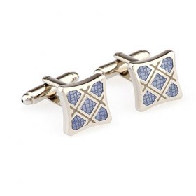 Cufflinks - Square Concave Edge Blue Enamel