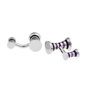 Cufflinks - Silver Purple Double Side Spiral Dumbbell