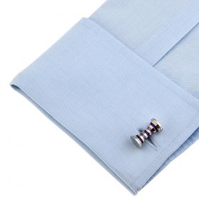 Cufflinks - Silver Purple Double Side Spiral Dumbbell