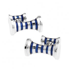 Cufflinks - Silver Blue Double Side Spiral Dumbbell