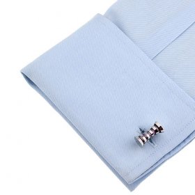 Cufflinks - Silver Blue Double Side Spiral Dumbbell