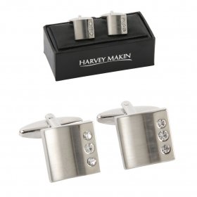 Cufflinks - Rhodium Plated Cufflinks Plain with Diamantes