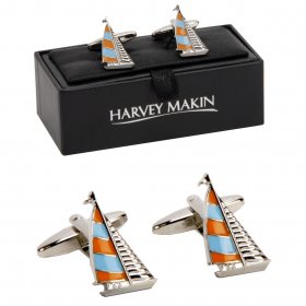 Cufflinks - Rhodium Plated Cufflinks - Blue & Orange Boats