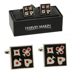 Cufflinks - Rhodium Cufflinks Square/Black Card Suits