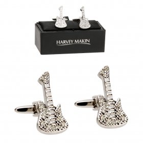 Cufflinks - Rhodium Plated Cufflinks Crystal Guitar