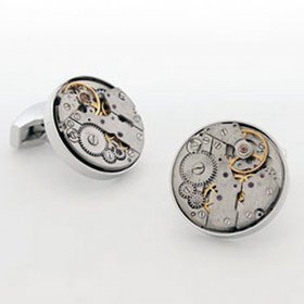 Cufflinks - Round Rhodium Watch Movement