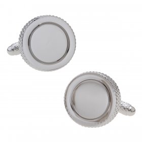Cufflinks - Deluxe Heavy Silver Glossy Round with Edge Design