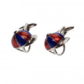 Cufflinks - Red Blue & Silver Jockeys Riding Hat / Helmet