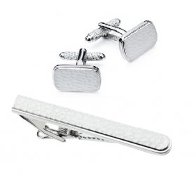 Tie Bar / Cufflink Set - Hammered Effect