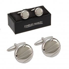 Cufflinks - Rhodium Plated Cufflinks Round Silver Lines