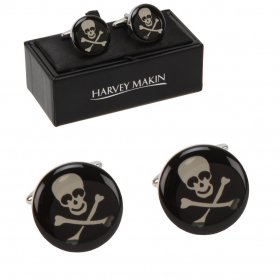 Cufflinks - Rhodium Plated Cufflinks - Skull and Cross Bones