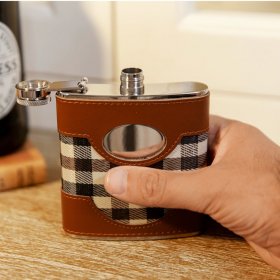 6oz Chequered Faux Leather Hip Flask