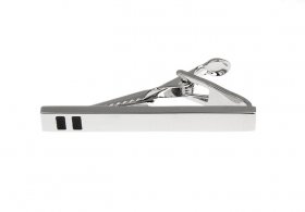  Tie Bar - Silver with Black Enamel Detail 50mm