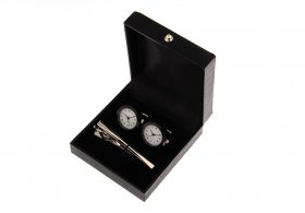 Faux Snakeskin Cufflink & Tie Clip Box Black