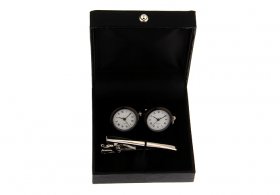 Faux Snakeskin Cufflink & Tie Clip Box Black