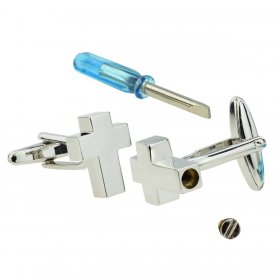 Cufflinks - Memorial Cross Ashes Container Silver Plated