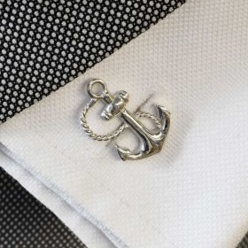 Cufflinks - Sterling Silver Anchor Chain Cufflinks with Engravable Oval Plates
