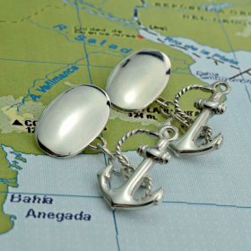 Cufflinks - Sterling Silver Anchor Chain Cufflinks with Engravable Oval Plates