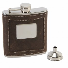 Hip Flask 6oz + Funnel - Brown Leather