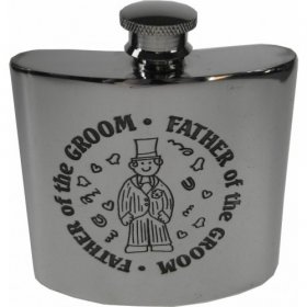 Hip Flask - Father of the Groom, Kidney shaped pewter flask 4oz