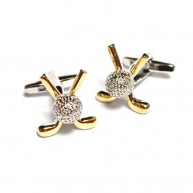 Cufflinks - Golf Ball and Clubs 2 Tone 