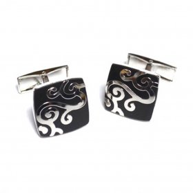 Cufflinks - Black and Silver Patterned Square