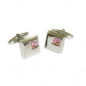 Cufflinks - Square Cufflinks with Pink Crystal