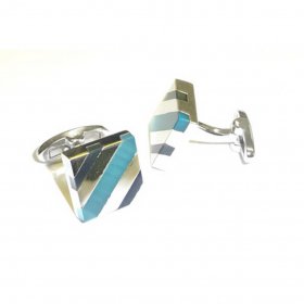 Cufflinks - Blue and Teal Acrylic Striped