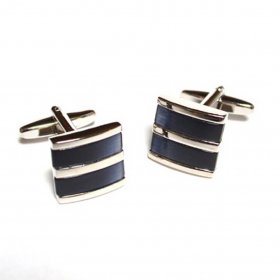 Cufflinks - Two Section Curved Black