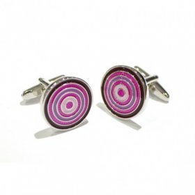 Cufflinks - Pink and Purple Round Concentric Circles Enamelled