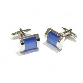 Cufflinks - Rhodium Plated Curved Blue Insert Half Curve