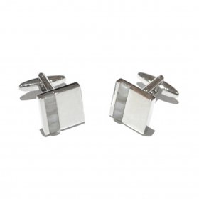 Cufflinks - Square Rhodium Plated with White Acrylic Detail