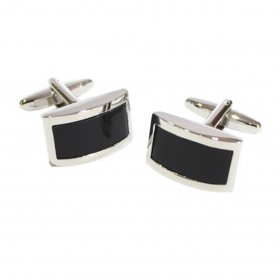 Cufflinks - High Quality Curved Black Design Rhodium Plated