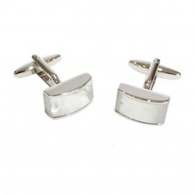 Cufflinks - High Quality Curved White MOP Design Rhodium Plated