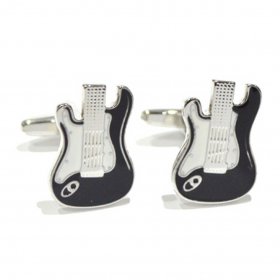 Cufflinks - Black and White Enamelled Electric Guitars