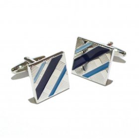 Cufflinks - Blue Striped Square Design