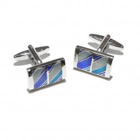 Cufflinks - High Quality Enamelled Blue Striped