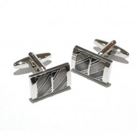 Cufflinks - High Quality Enamelled Grey and Black Striped