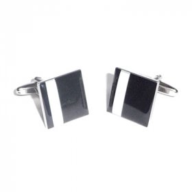 Cufflinks - Black with Off Centre White Stripe