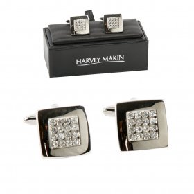 Cufflinks - Rhodium Plated Cufflinks with Square Crystal